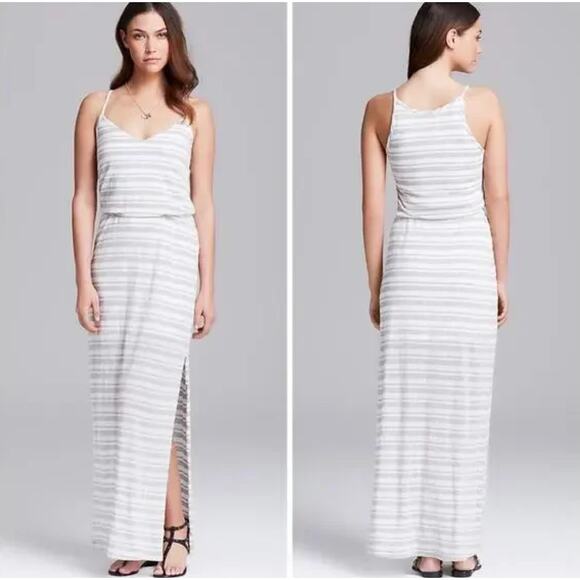 Splendid Dresses & Skirts - Splendid Marina Eyelet Maxi Dress Spaghetti Strap Long Striped Slit Dress, Gray